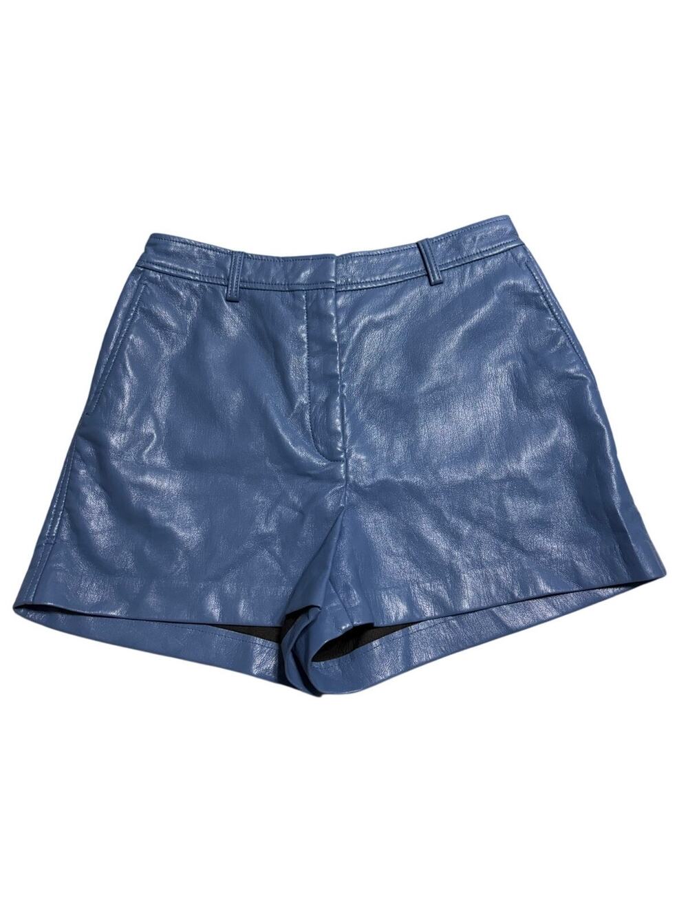 Aritizia Babaton Vegan Faux Leather Shorts Women's Size 8 Blue Trendy